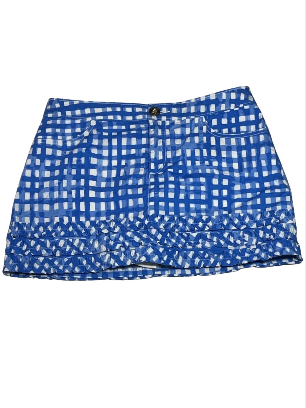 Lilly Pulitzer Size 2 Blue White Gingham Ruffle Skort Mini Skirt Preppy Resort